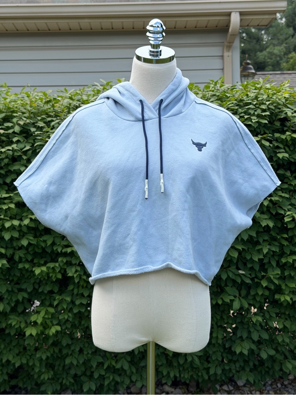 Under Armour Project Rock Cropped Fleece Hoodie Blue Gymcore Athleisure XS